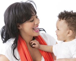 Real People: Black African American Mother Talking with Toddler Boy